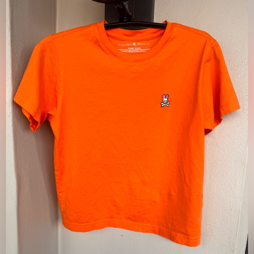 Psycho Bunny Boys T-Shirt Orange Short Sleeve Crew Neck Logo 100% Cotton 10-12/M